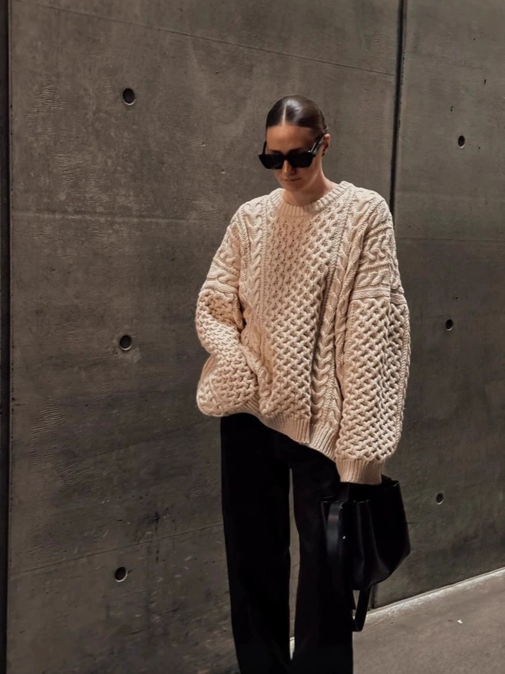 ZARA Long Relaxed Cable Knit Turtleneck Sweater Casual Versatile Top